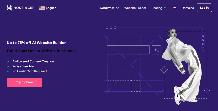 How To Build A Website Within Minutes Using Ai (Under $50) In 2024 1 Hostinger AI builder homepage where you can build a website within minutes using AI